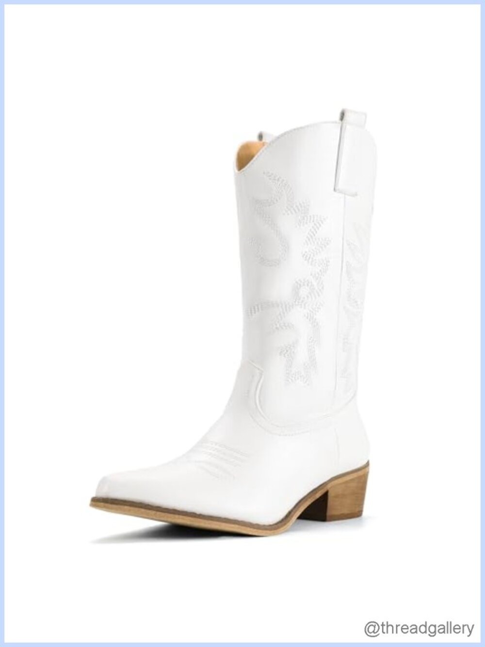 Unbranded Pointed Toe Mid Calf Western Boots Chunky Heel Pull On